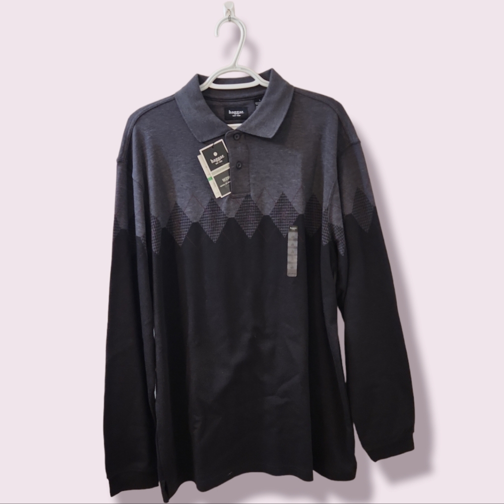 NEW Haggar Men's Argyle Style Long Sleeve Polo w/Tags